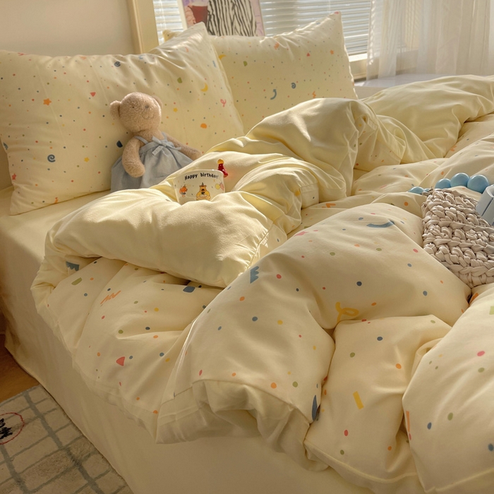 91家纺网 家纺一手货源 找家纺 星禾优选 2025新款A类仿棉四件套古法水洗棉小清新印花四件套单被套系列(提供买家秀) 小芝士