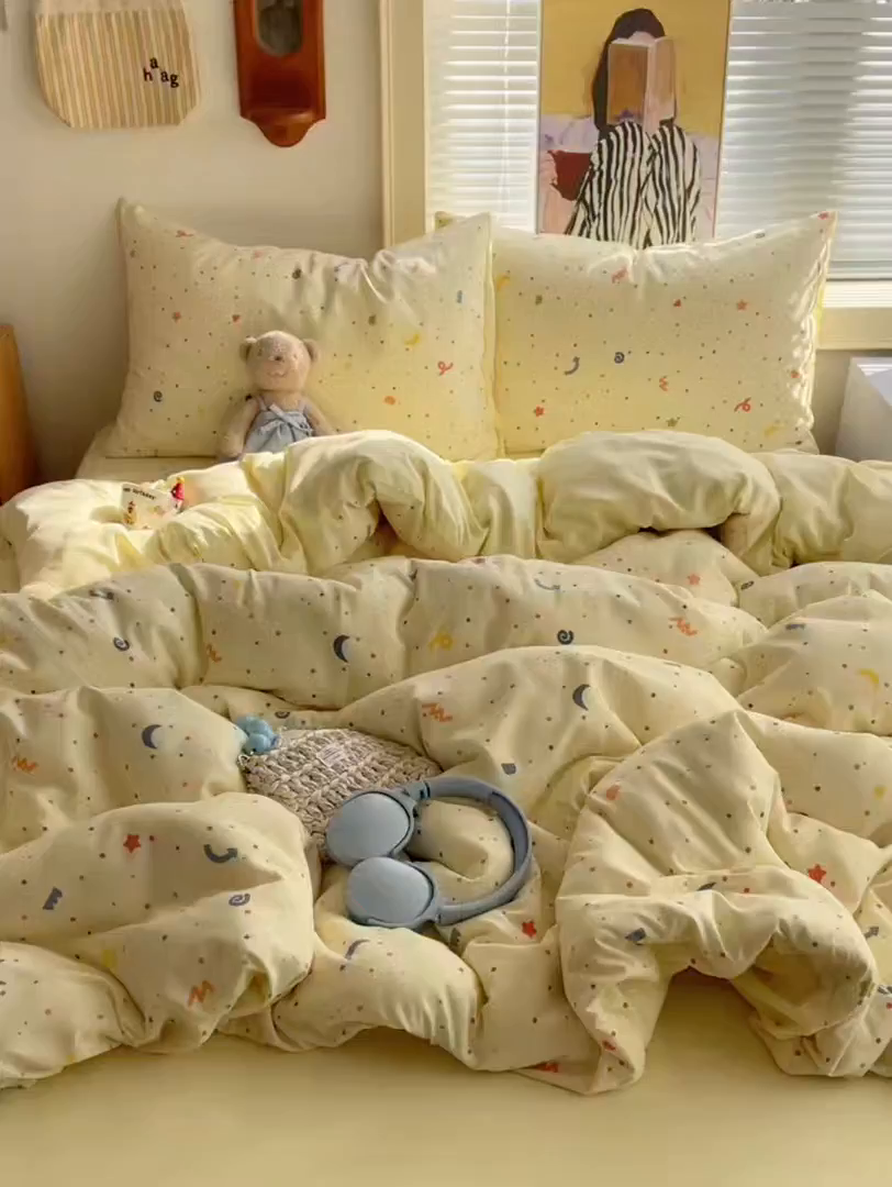 91家纺网 家纺一手货源 找家纺 星禾优选 2025新款A类仿棉四件套古法水洗棉小清新印花四件套单被套系列(提供买家秀) 小芝士