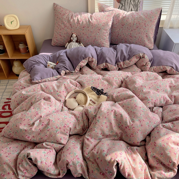 91家纺网 家纺一手货源 找家纺 星禾优选 2025新款A类仿棉四件套古法水洗棉小清新印花四件套单被套系列(提供买家秀) 野草莓