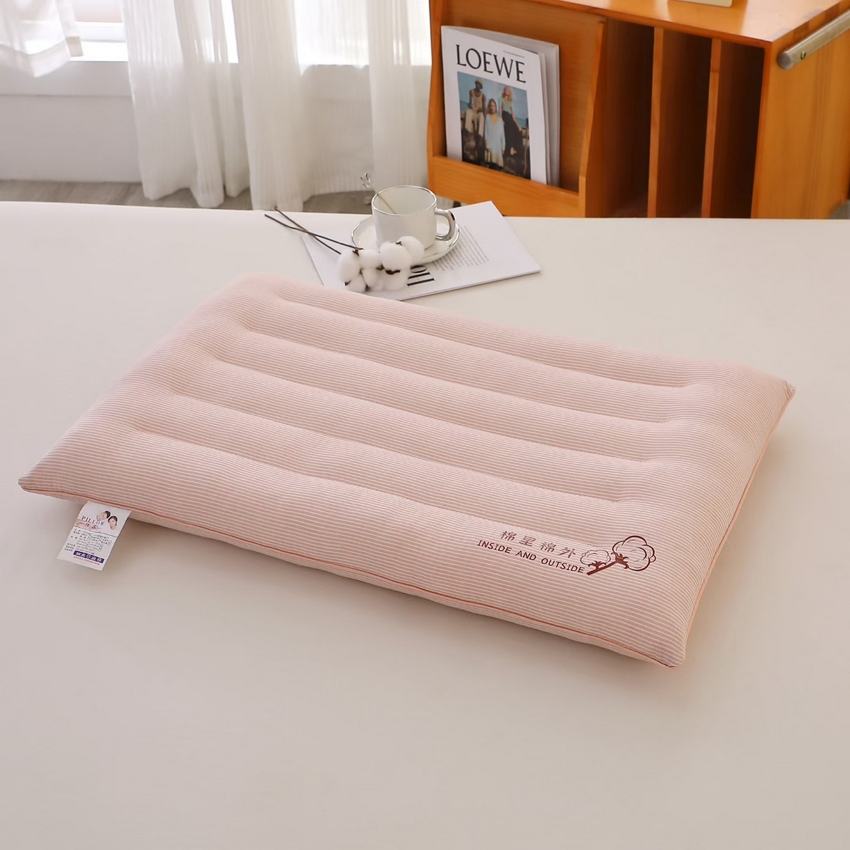 91家纺网 家纺一手货源 找家纺 （总）露函家居 2025新款水洗棉棉里棉外条纹定型枕枕头枕芯