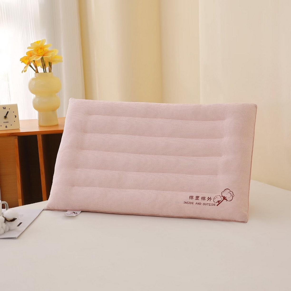 露函家居 2025新款水洗棉棉里棉外条纹定型枕枕头枕芯 粉色