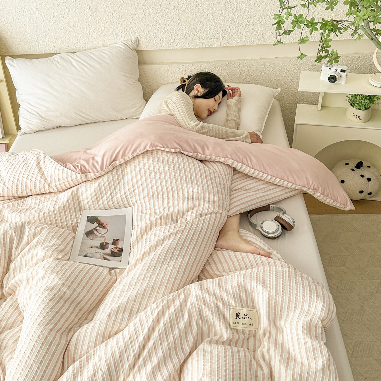 91家纺网 家纺一手货源 找家纺 尊妙被业 2025新款新疆棉花被冬被春秋被被子被芯-良品色织彩条款 良品色织-彩条粉