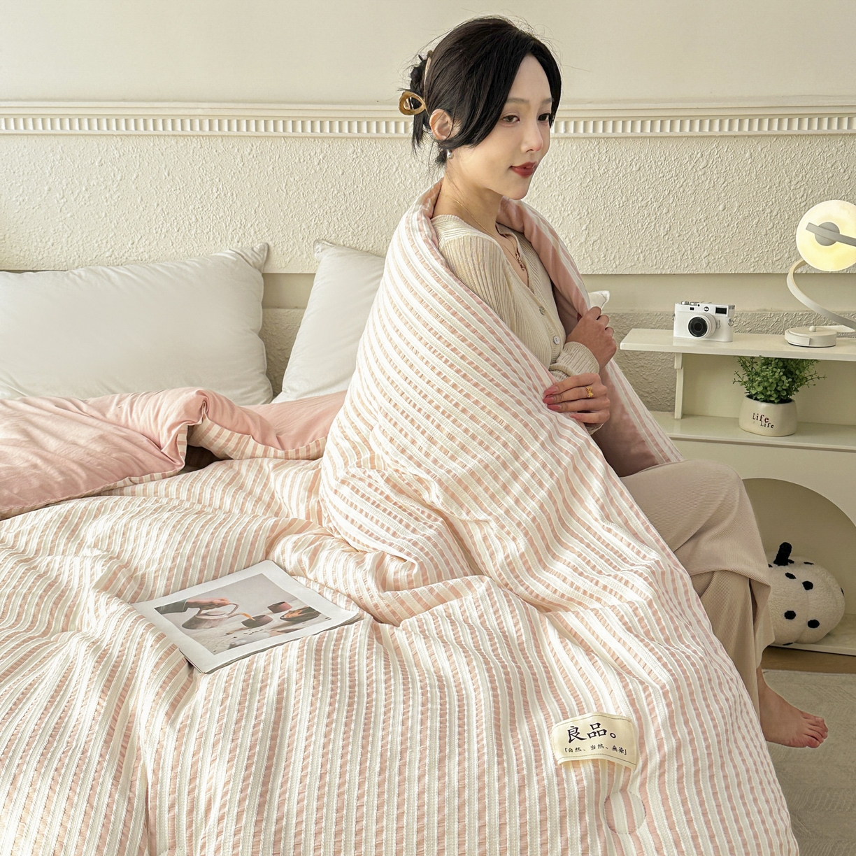 91家纺网 家纺一手货源 找家纺 尊妙被业 2025新款新疆棉花被冬被春秋被被子被芯-良品色织彩条款 良品色织-彩条粉