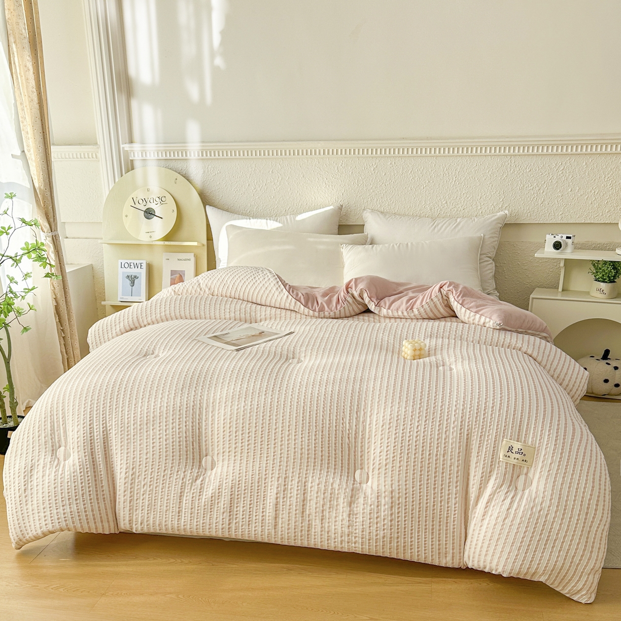 91家纺网 家纺一手货源 找家纺 尊妙被业 2025新款新疆棉花被冬被春秋被被子被芯-良品色织彩条款 良品色织-彩条粉