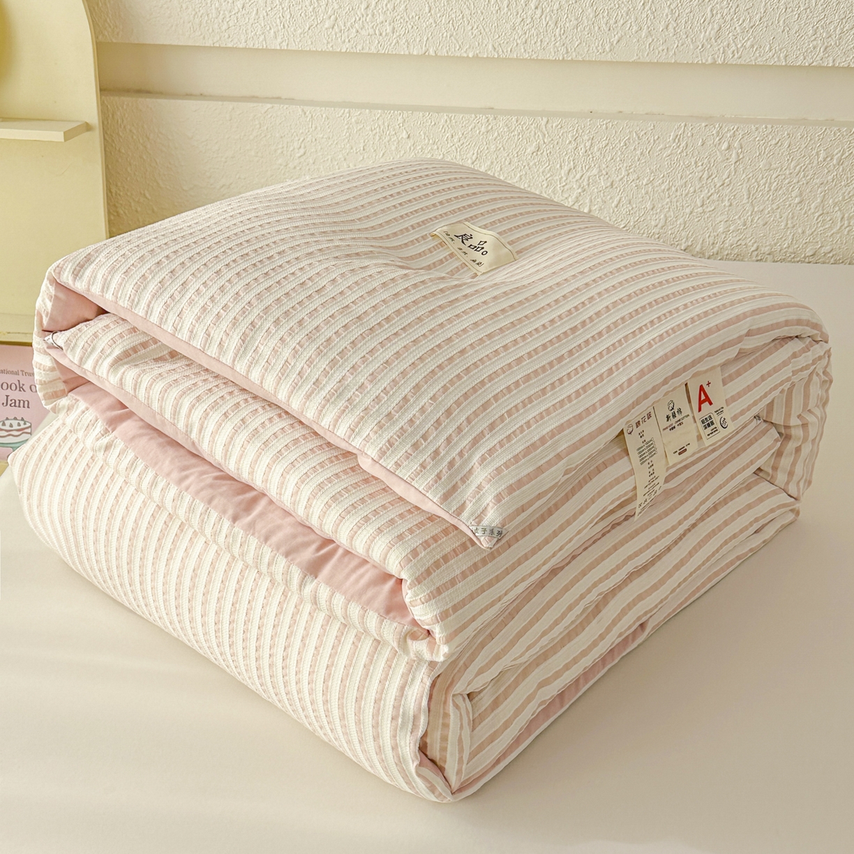 91家纺网 家纺一手货源 找家纺 尊妙被业 2025新款新疆棉花被冬被春秋被被子被芯-良品色织彩条款 良品色织-彩条粉