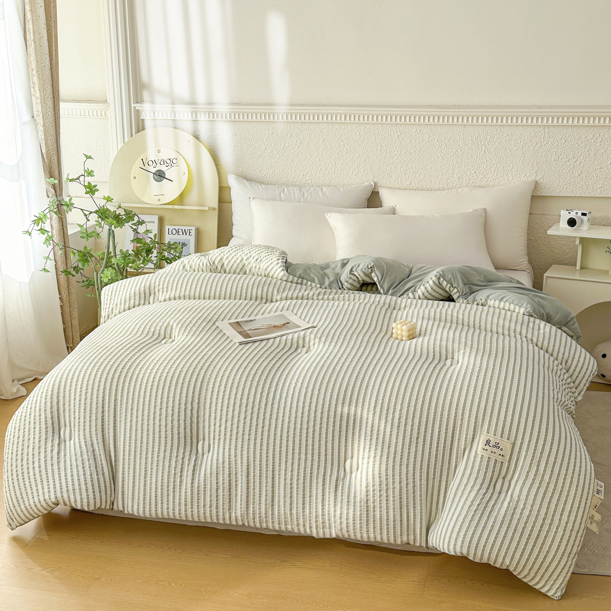 91家纺网 家纺一手货源 找家纺 尊妙被业 2025新款新疆棉花被冬被春秋被被子被芯-良品色织彩条款 良品色织-彩条绿