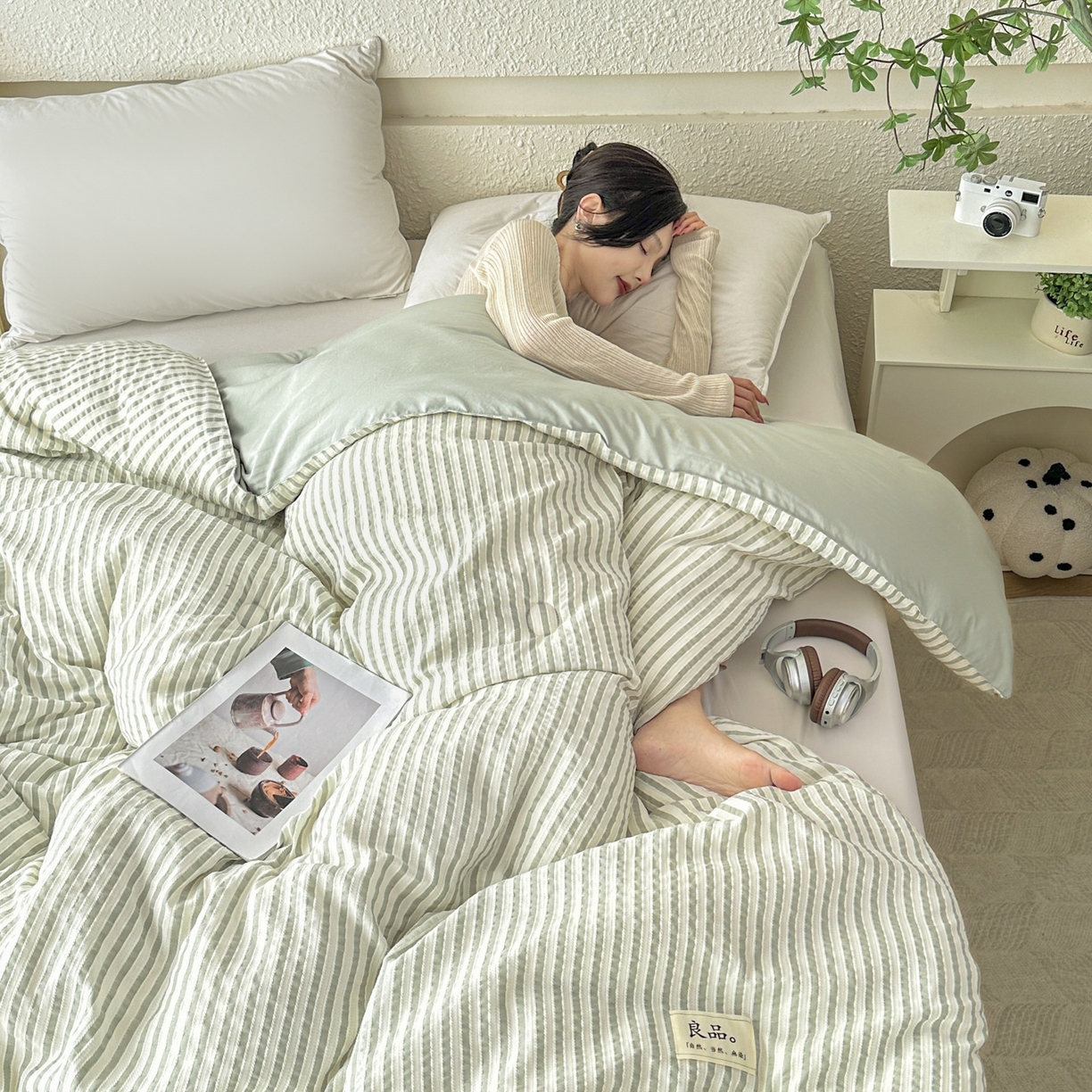 91家纺网 家纺一手货源 找家纺 尊妙被业 2025新款新疆棉花被冬被春秋被被子被芯-良品色织彩条款 良品色织-彩条绿