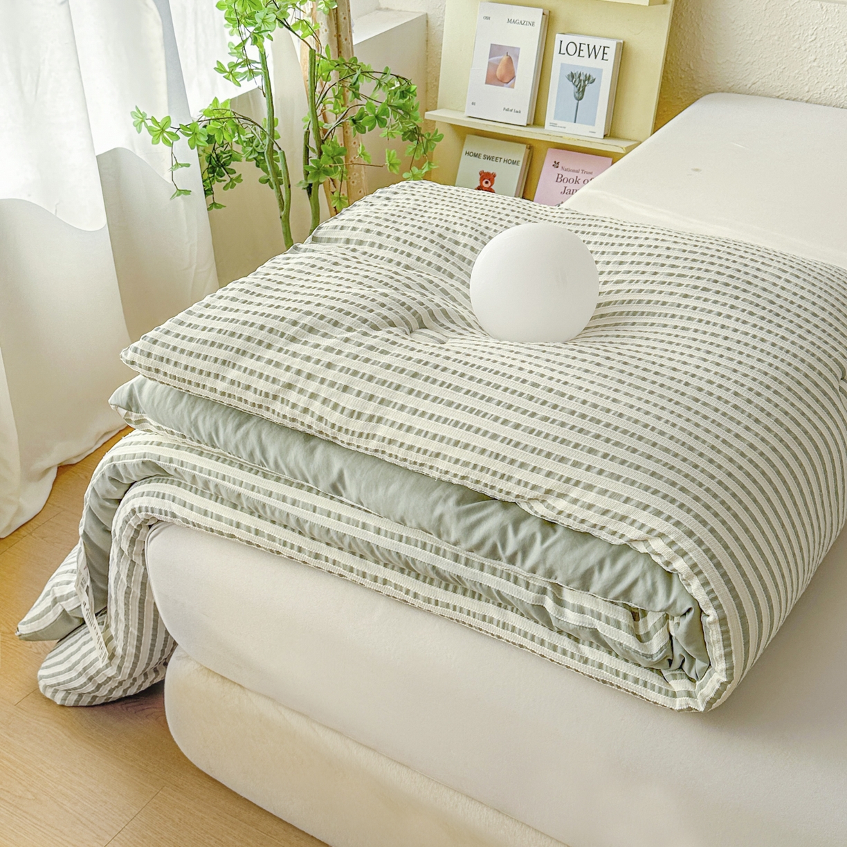 91家纺网 家纺一手货源 找家纺 尊妙被业 2025新款新疆棉花被冬被春秋被被子被芯-良品色织彩条款 良品色织-彩条绿