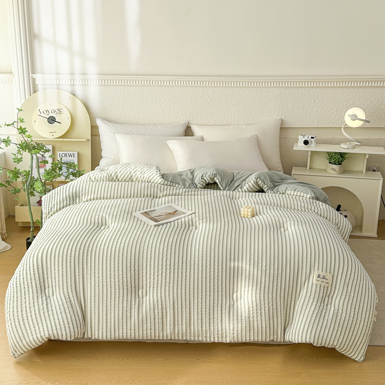 91家纺网 家纺一手货源 找家纺 尊妙被业 2025新款新疆棉花被冬被春秋被被子被芯-良品色织彩条款 良品色织-彩条绿