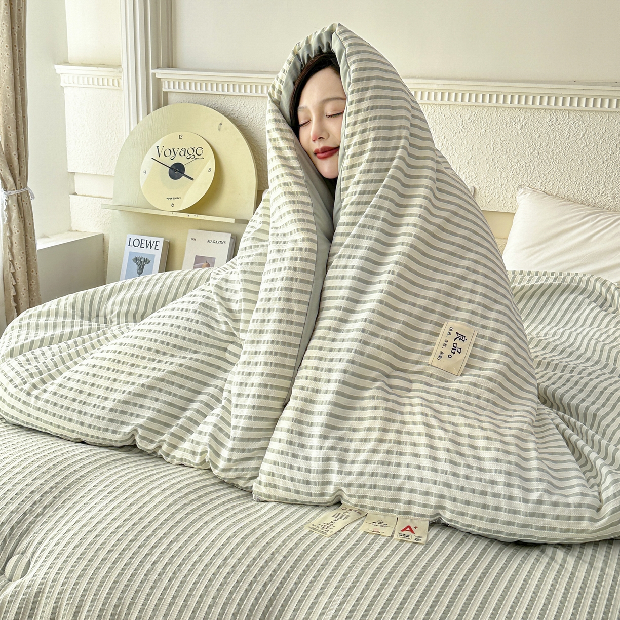 91家纺网 家纺一手货源 找家纺 尊妙被业 2025新款新疆棉花被冬被春秋被被子被芯-良品色织彩条款 良品色织-彩条绿