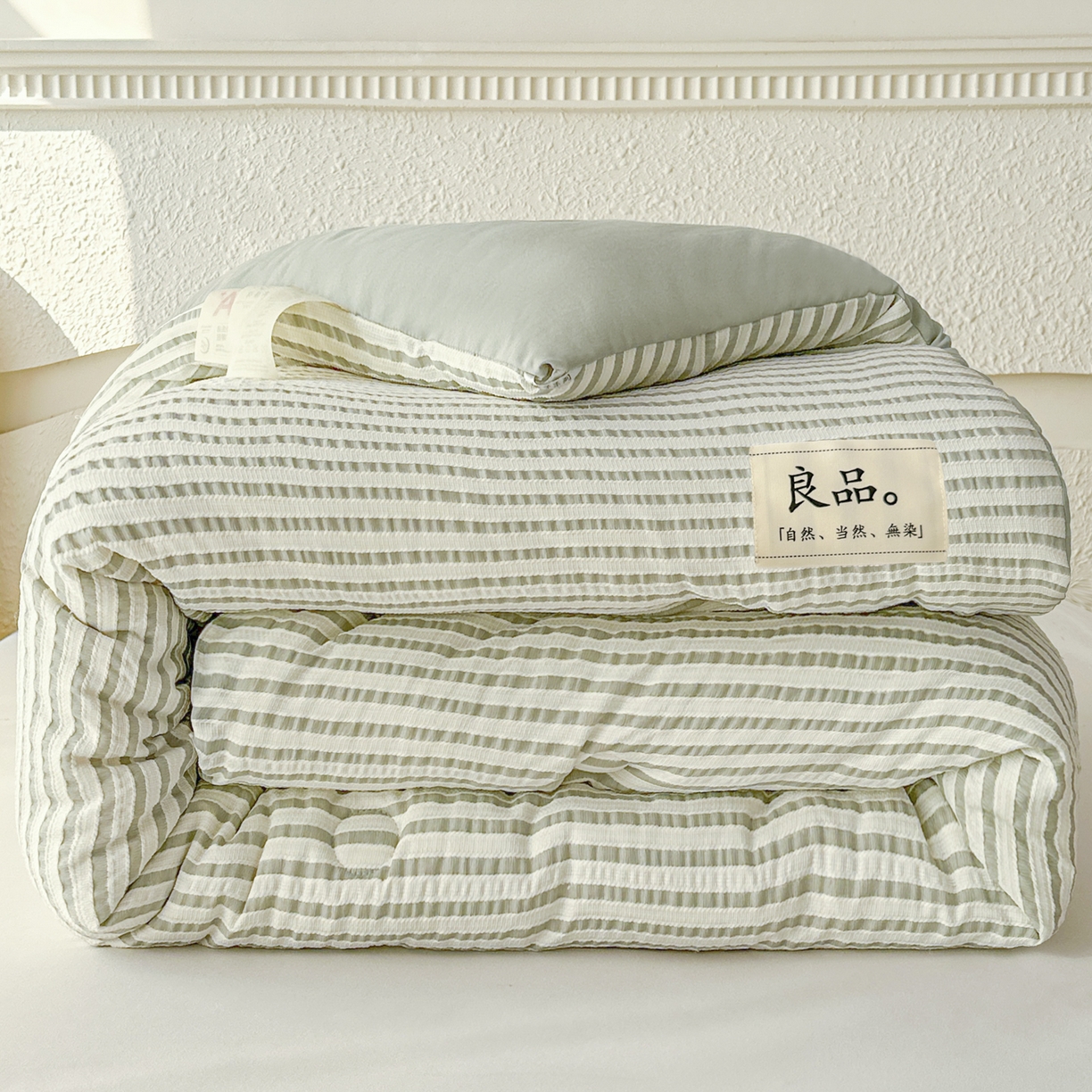 91家纺网 家纺一手货源 找家纺 尊妙被业 2025新款新疆棉花被冬被春秋被被子被芯-良品色织彩条款 良品色织-彩条绿