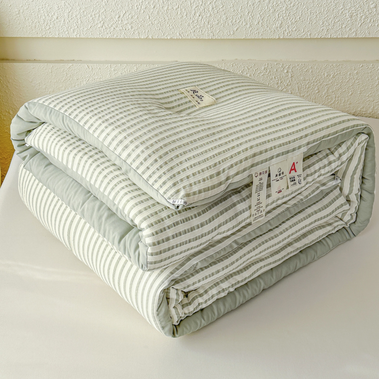 91家纺网 家纺一手货源 找家纺 尊妙被业 2025新款新疆棉花被冬被春秋被被子被芯-良品色织彩条款 良品色织-彩条绿