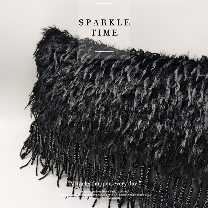 91家纺网 家纺一手货源 找家纺 （总）露函家居 2025新款黑色羽毛珍珠抱枕