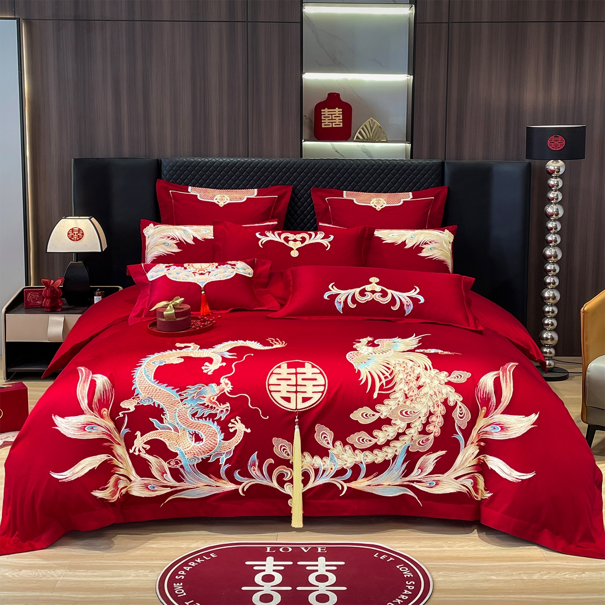 芊囍纺 2024新款亲肤双面磨毛刺绣款婚庆四件套 龙凤喜悦