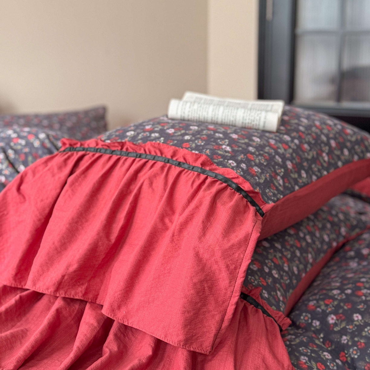 91家纺网 家纺一手货源 找家纺 （总）繁花家居 2025秋意浓水洗邹邹棉云感木棉多层纱大花边四件套直播外贸爆款