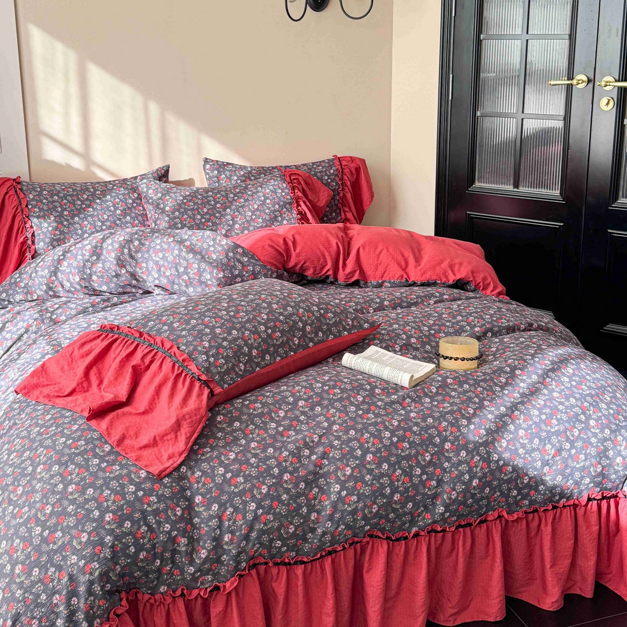 91家纺网 家纺一手货源 找家纺 （总）繁花家居 2025秋意浓水洗邹邹棉云感木棉多层纱大花边四件套直播外贸爆款