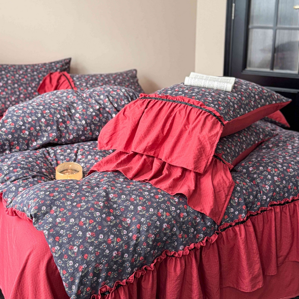 91家纺网 家纺一手货源 找家纺 （总）繁花家居 2025秋意浓水洗邹邹棉云感木棉多层纱大花边四件套直播外贸爆款