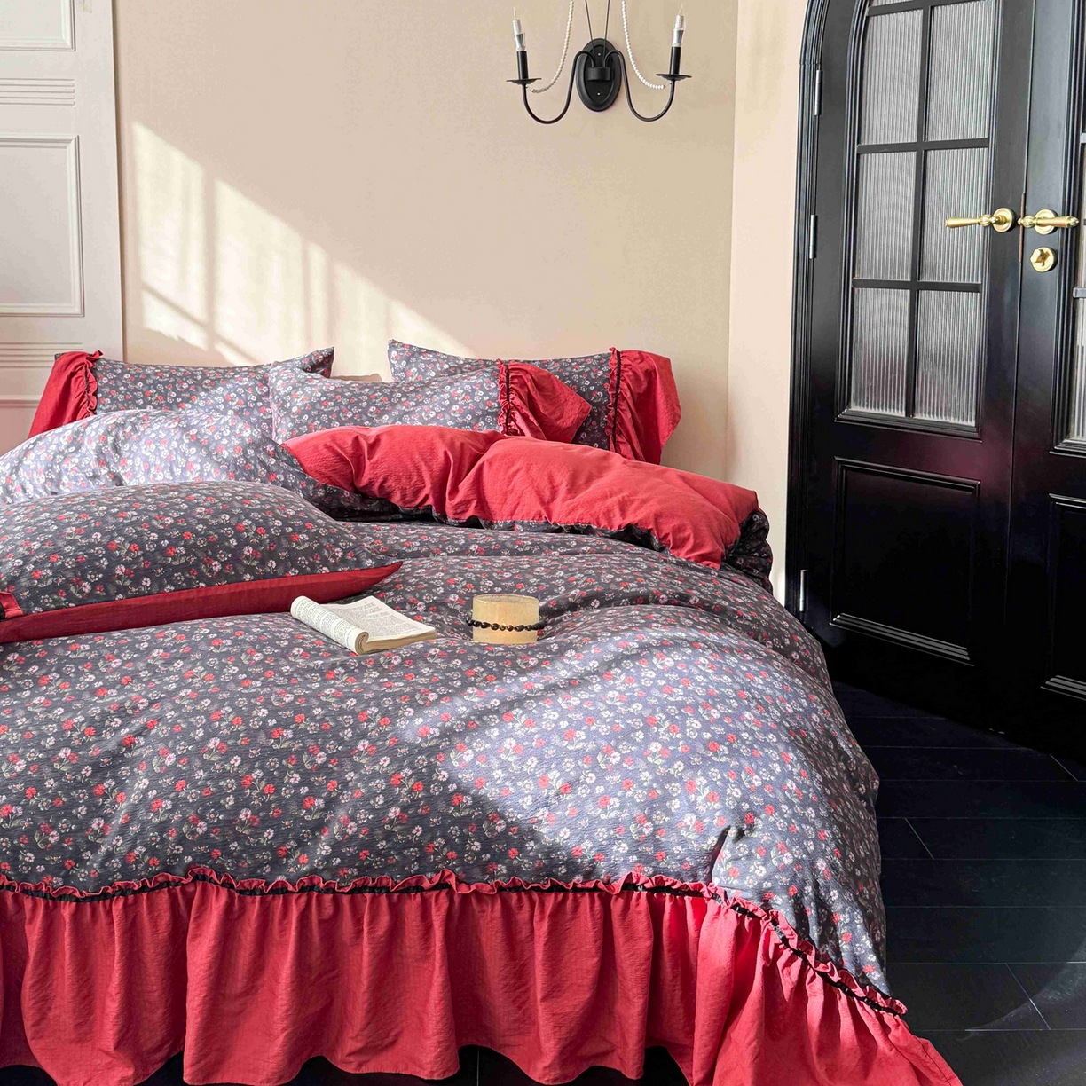 91家纺网 家纺一手货源 找家纺 （总）繁花家居 2025秋意浓水洗邹邹棉云感木棉多层纱大花边四件套直播外贸爆款