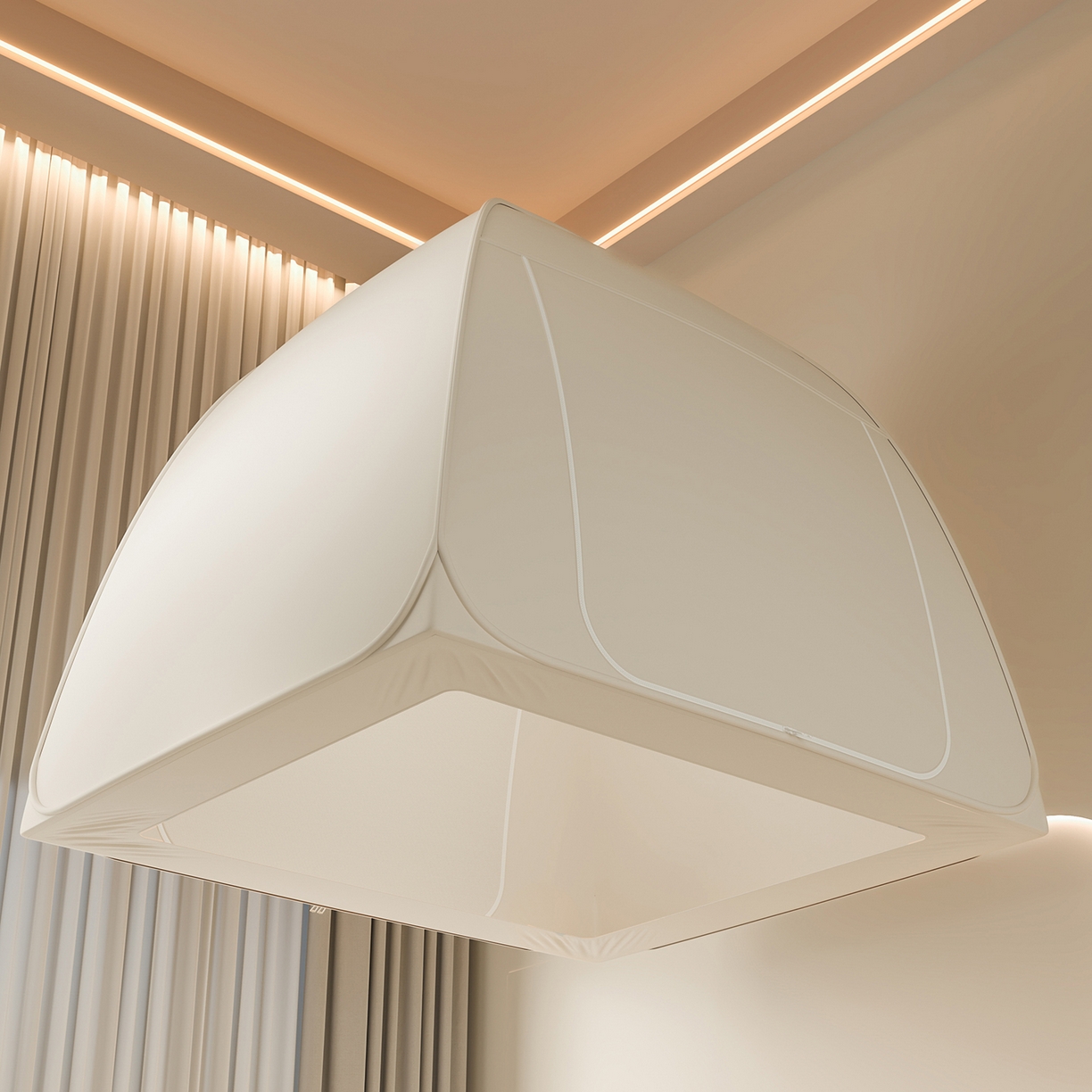 91家纺网 家纺一手货源 找家纺 海虹蚊帐 2025新款免安装保暖遮光钢丝蚊帐 浅米咖加厚全底