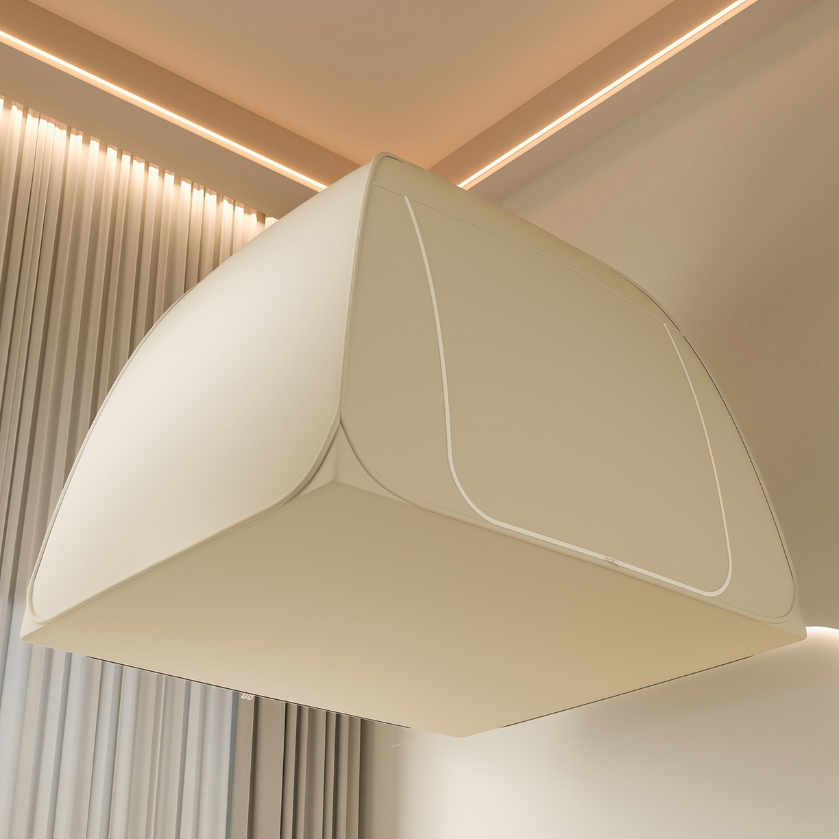 91家纺网 家纺一手货源 找家纺 海虹蚊帐 2025新款免安装保暖遮光钢丝蚊帐 米色加厚全底