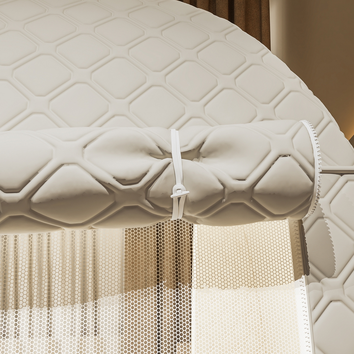 91家纺网 家纺一手货源 找家纺 海虹蚊帐 2025新款免安装保暖遮光钢丝蚊帐 浅米咖夹棉特厚全底