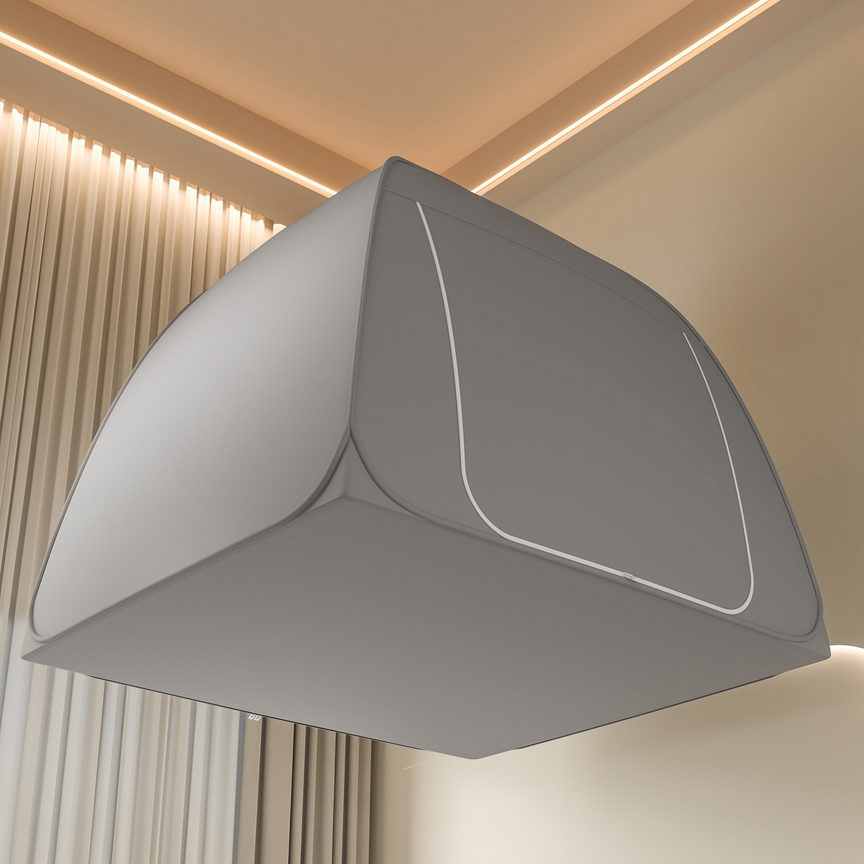 91家纺网 家纺一手货源 找家纺 海虹蚊帐 2025新款免安装保暖遮光钢丝蚊帐 浅灰加厚全底