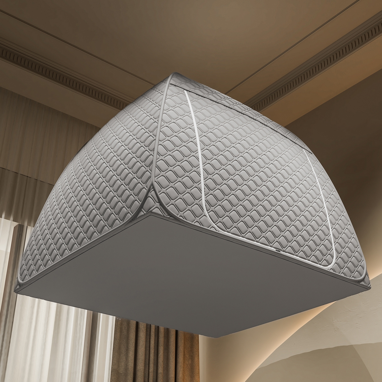 91家纺网 家纺一手货源 找家纺 海虹蚊帐 2025新款免安装保暖遮光钢丝蚊帐 浅灰夹棉特厚全底