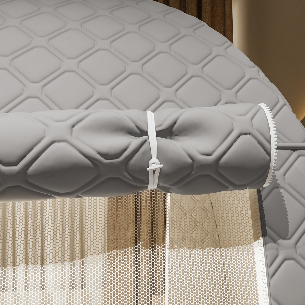 91家纺网 家纺一手货源 找家纺 海虹蚊帐 2025新款免安装保暖遮光钢丝蚊帐 浅灰夹棉特厚全底