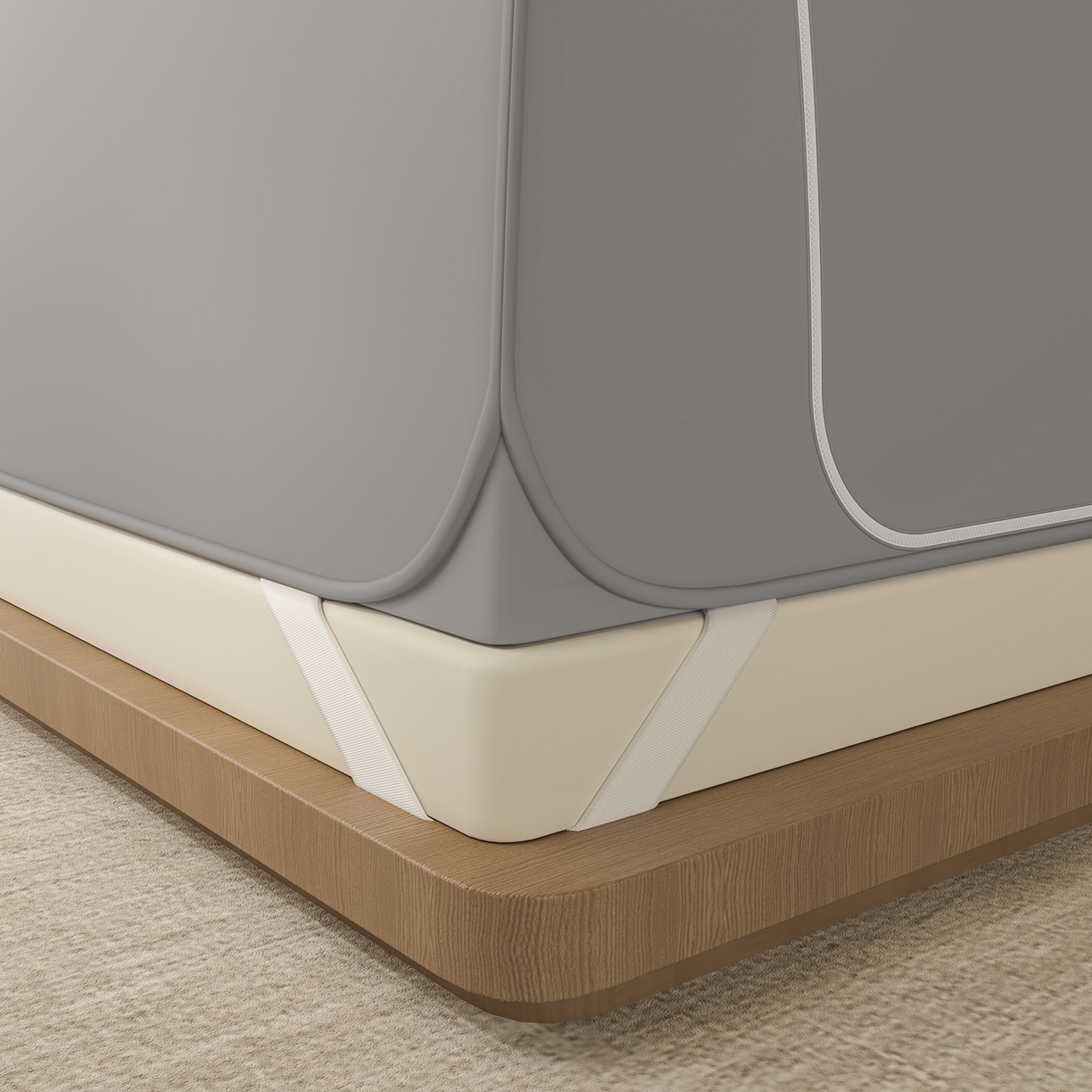 91家纺网 家纺一手货源 找家纺 海虹蚊帐 2025新款免安装保暖遮光钢丝蚊帐 浅灰加厚全底