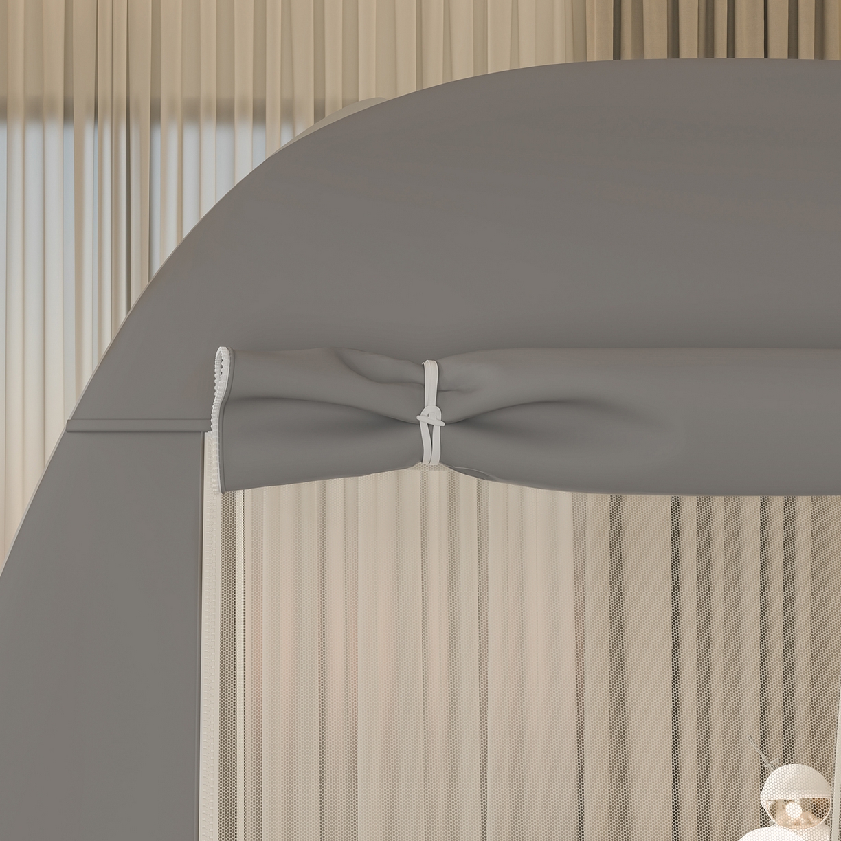 91家纺网 家纺一手货源 找家纺 海虹蚊帐 2025新款免安装保暖遮光钢丝蚊帐 浅灰加厚回底