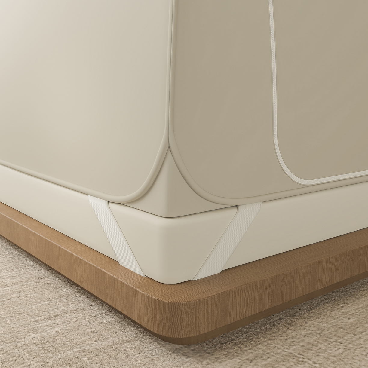 91家纺网 家纺一手货源 找家纺 海虹蚊帐 2025新款免安装保暖遮光钢丝蚊帐 浅米咖加厚全底