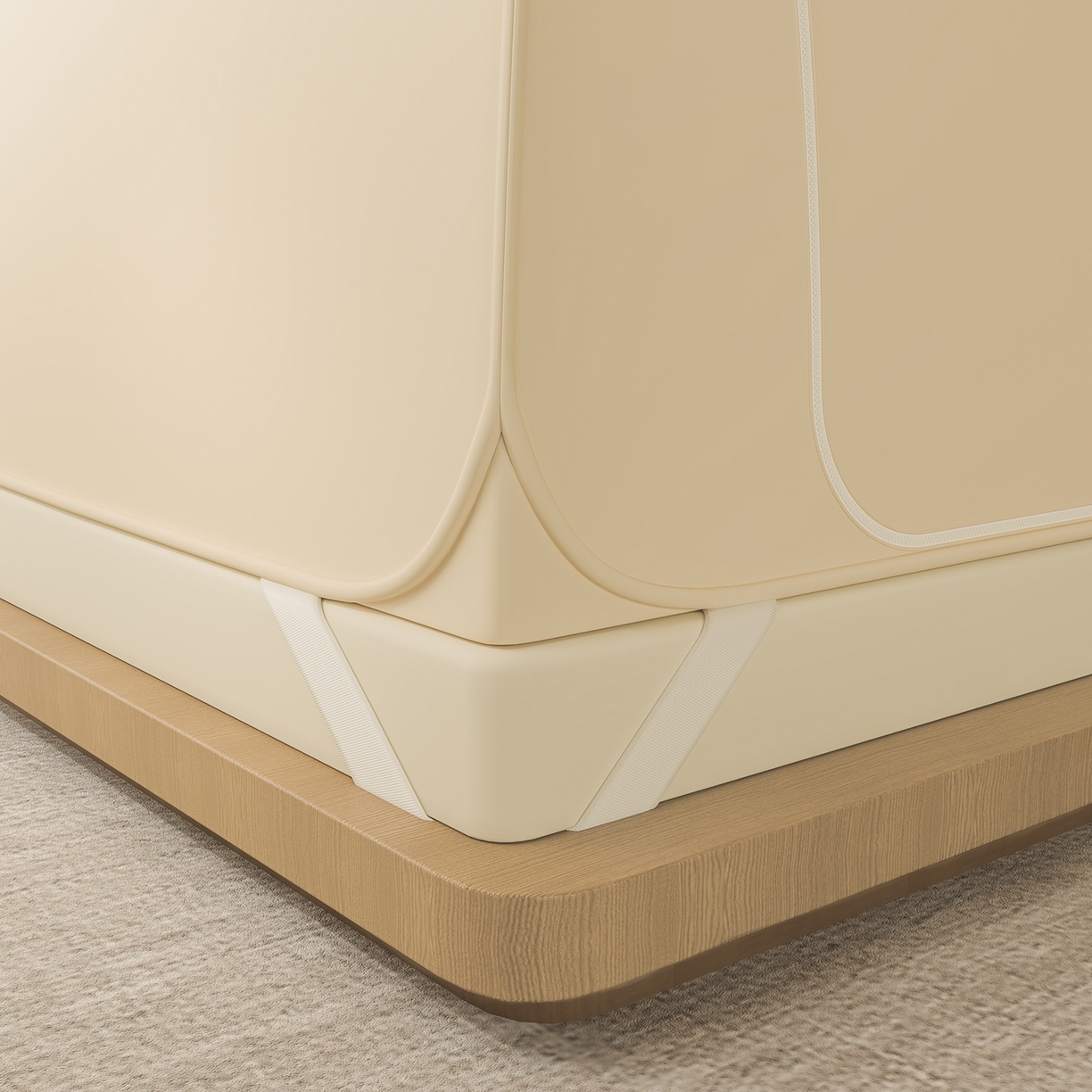 91家纺网 家纺一手货源 找家纺 海虹蚊帐 2025新款免安装保暖遮光钢丝蚊帐 米色加厚全底