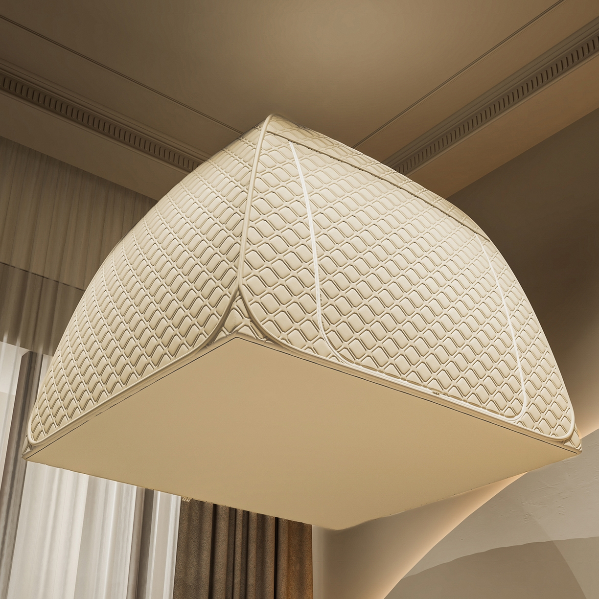 91家纺网 家纺一手货源 找家纺 海虹蚊帐 2025新款免安装保暖遮光钢丝蚊帐 米色夹棉特厚全底