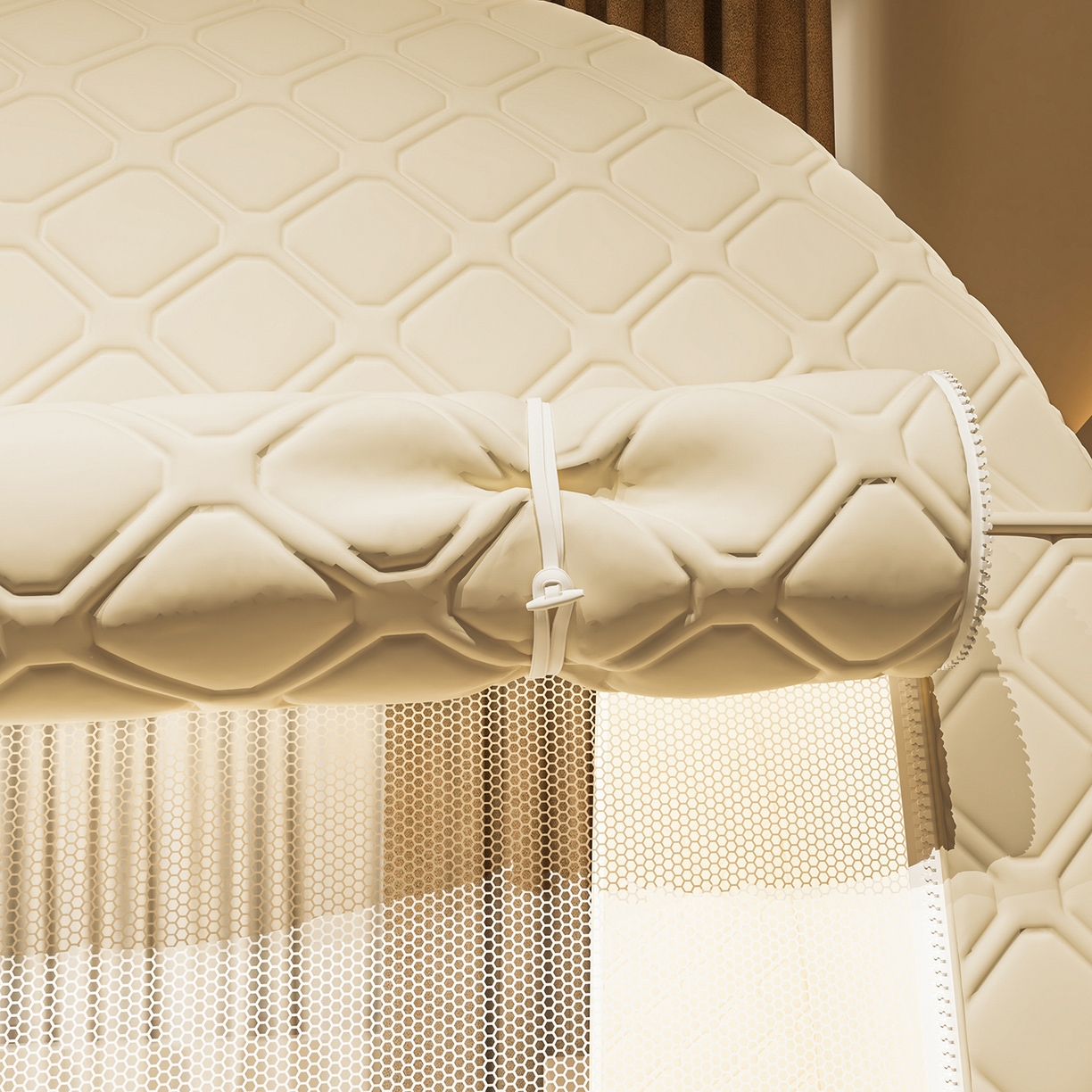 91家纺网 家纺一手货源 找家纺 海虹蚊帐 2025新款免安装保暖遮光钢丝蚊帐 米色夹棉特厚全底