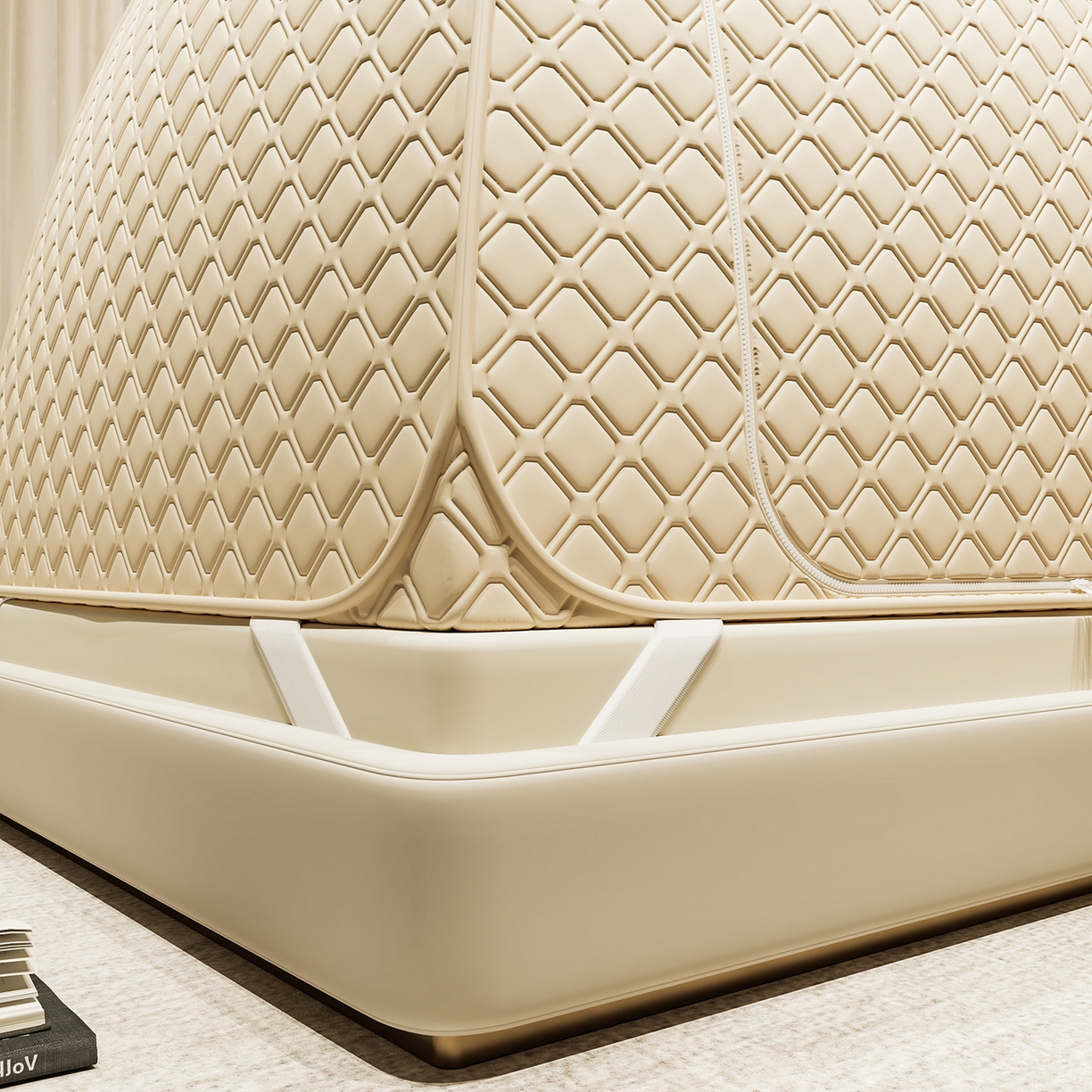 91家纺网 家纺一手货源 找家纺 海虹蚊帐 2025新款免安装保暖遮光钢丝蚊帐 米色夹棉特厚全底