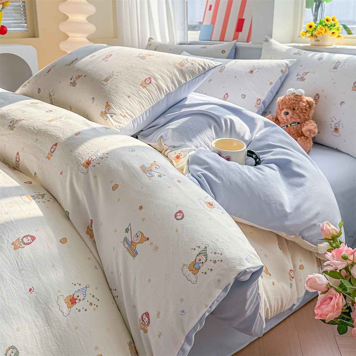 91家纺网 家纺一手货源 找家纺 （总）梦庭帛美 2026新款云朵A类三层纱印花四件套（提供买家秀）