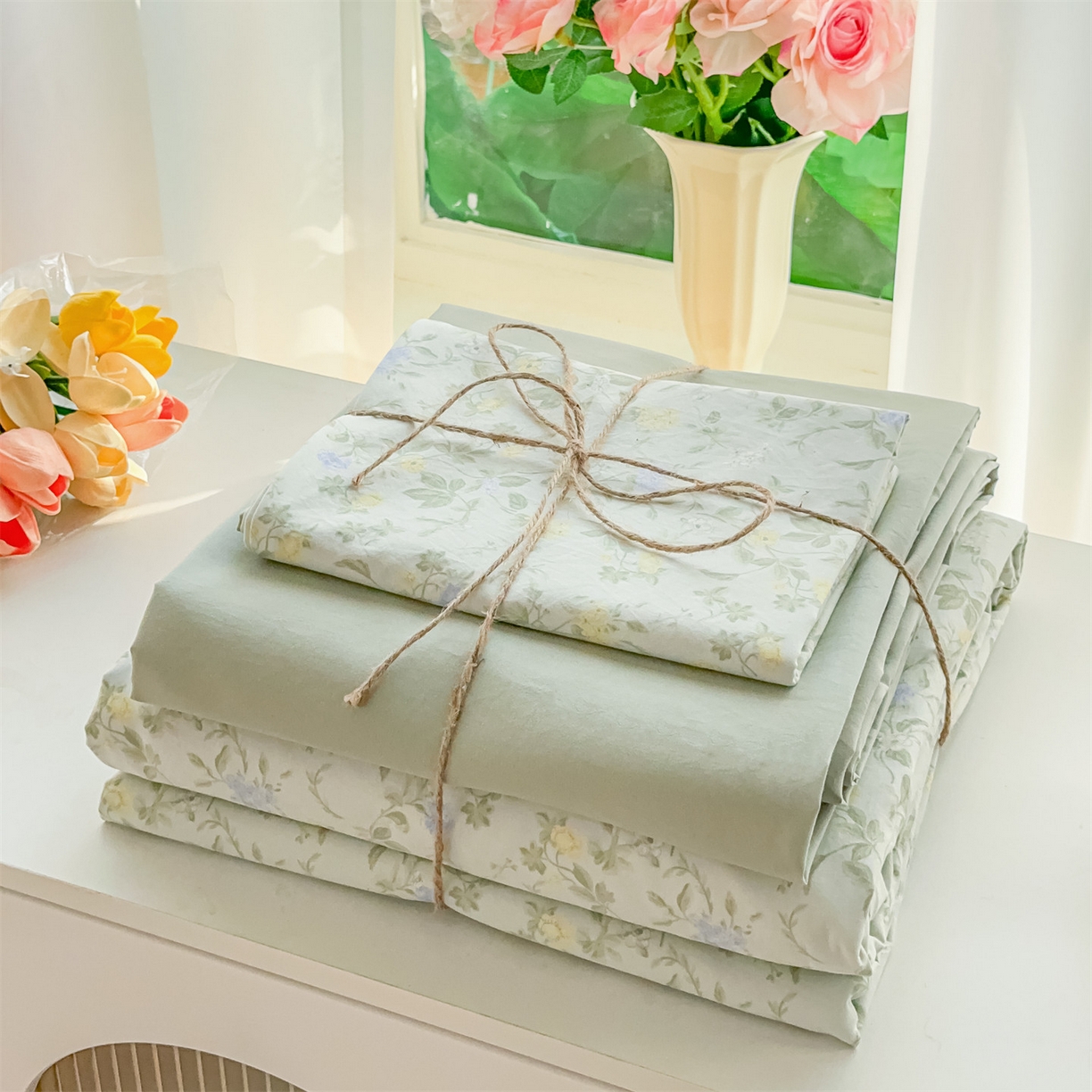 91家纺网 家纺一手货源 找家纺 梦庭帛美 2026新款云朵A类三层纱印花四件套（提供买家秀） 知否咖