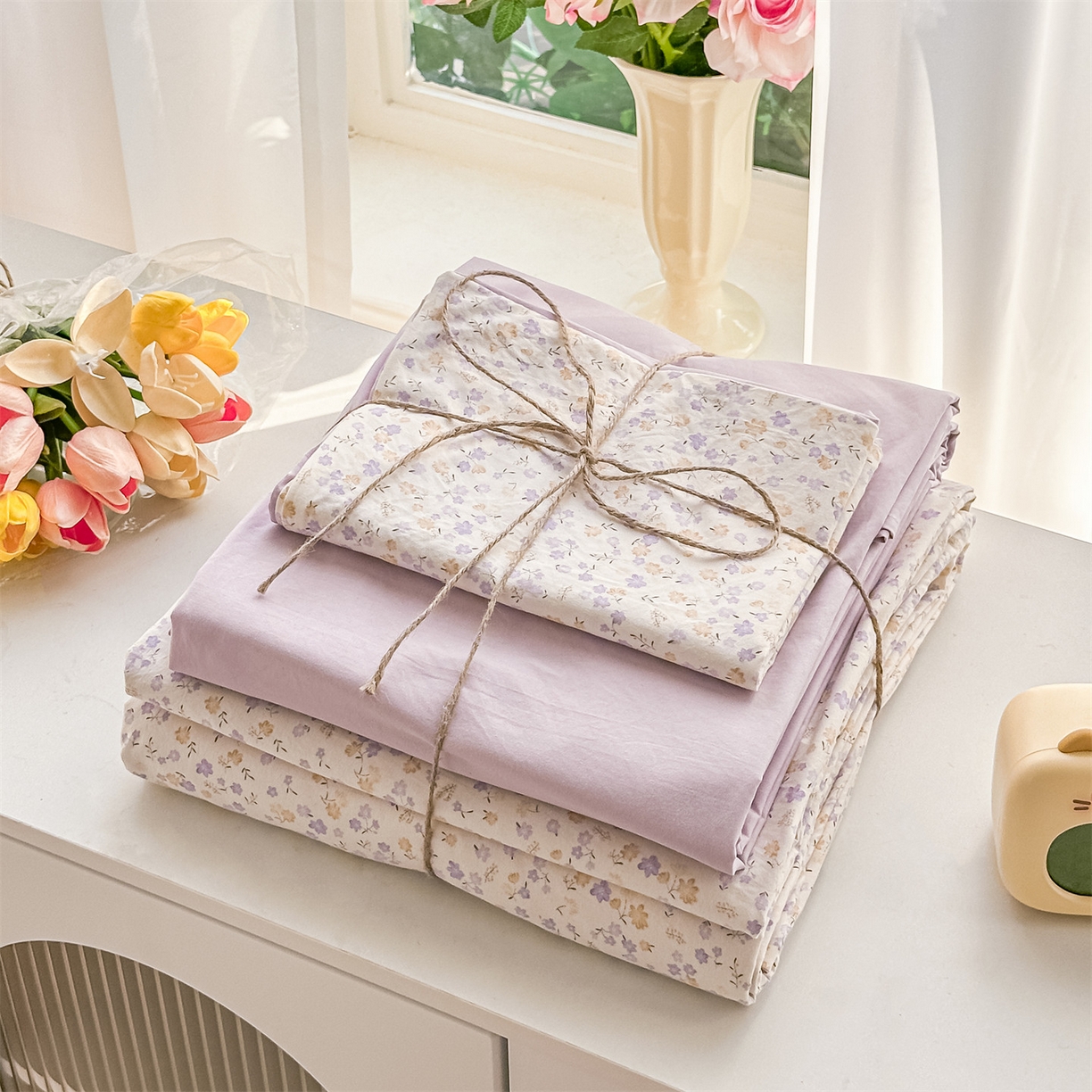 91家纺网 家纺一手货源 找家纺 梦庭帛美 2026新款云朵A类三层纱印花四件套（提供买家秀） 花千朵