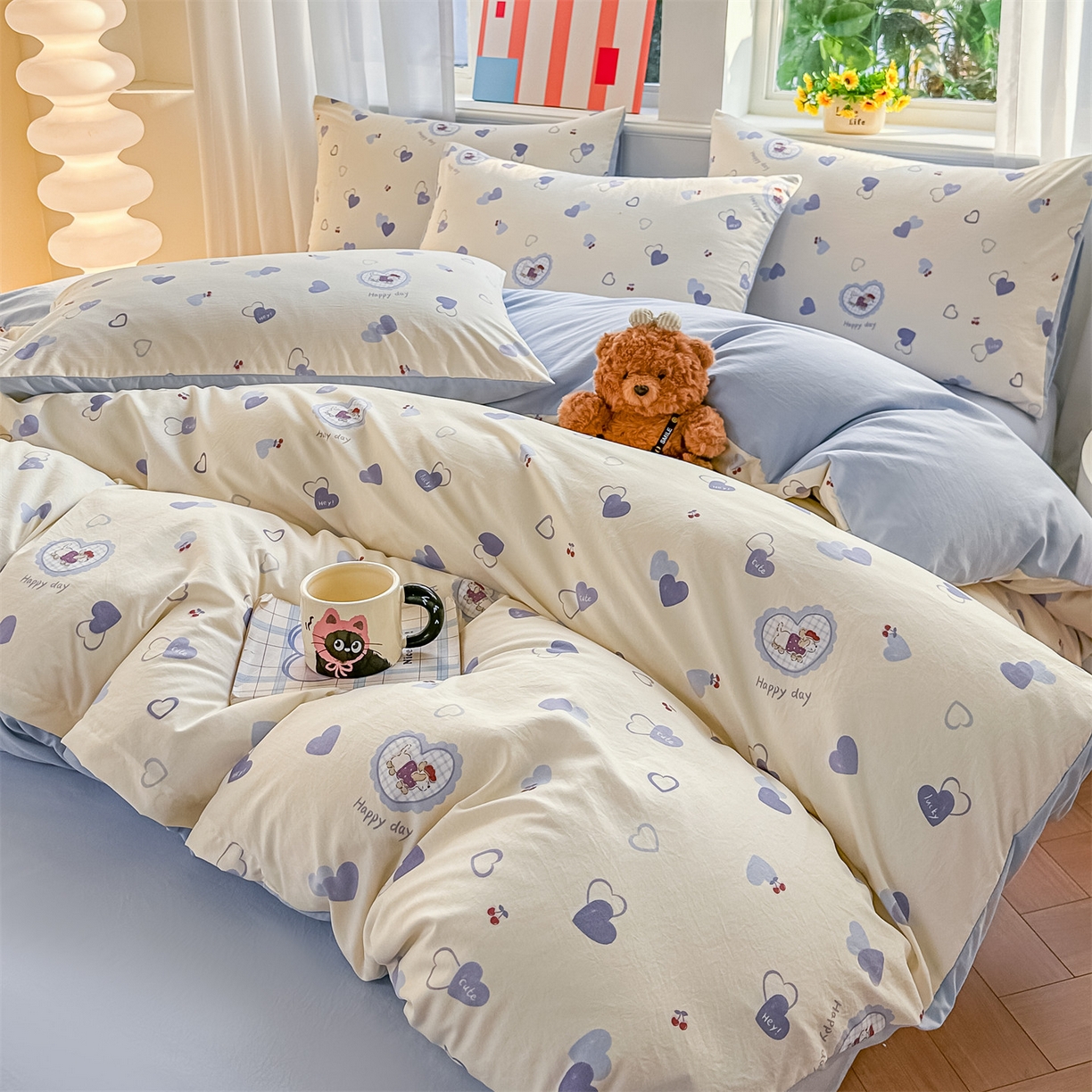 91家纺网 家纺一手货源 找家纺 梦庭帛美 2026新款云朵A类三层纱印花四件套（提供买家秀） 甜心狗