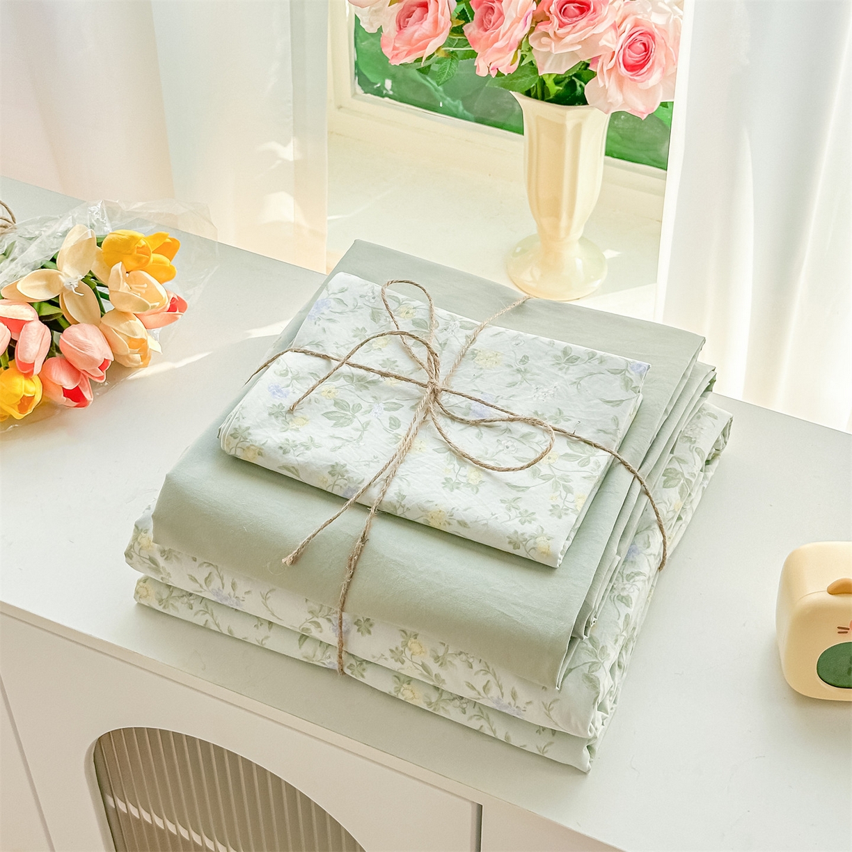 91家纺网 家纺一手货源 找家纺 梦庭帛美 2026新款云朵A类三层纱印花四件套（提供买家秀） 知否咖