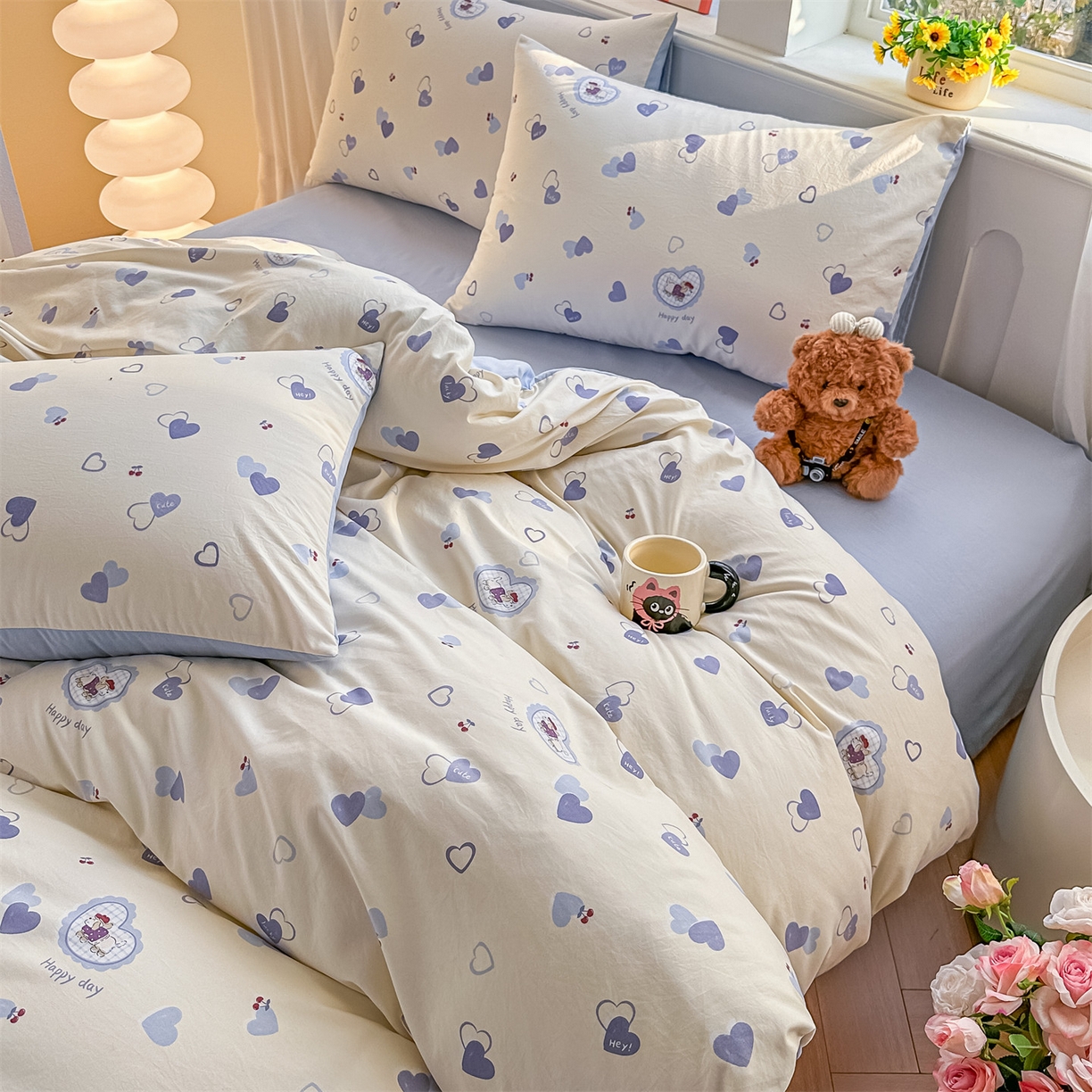 91家纺网 家纺一手货源 找家纺 梦庭帛美 2026新款云朵A类三层纱印花四件套（提供买家秀） 甜心狗