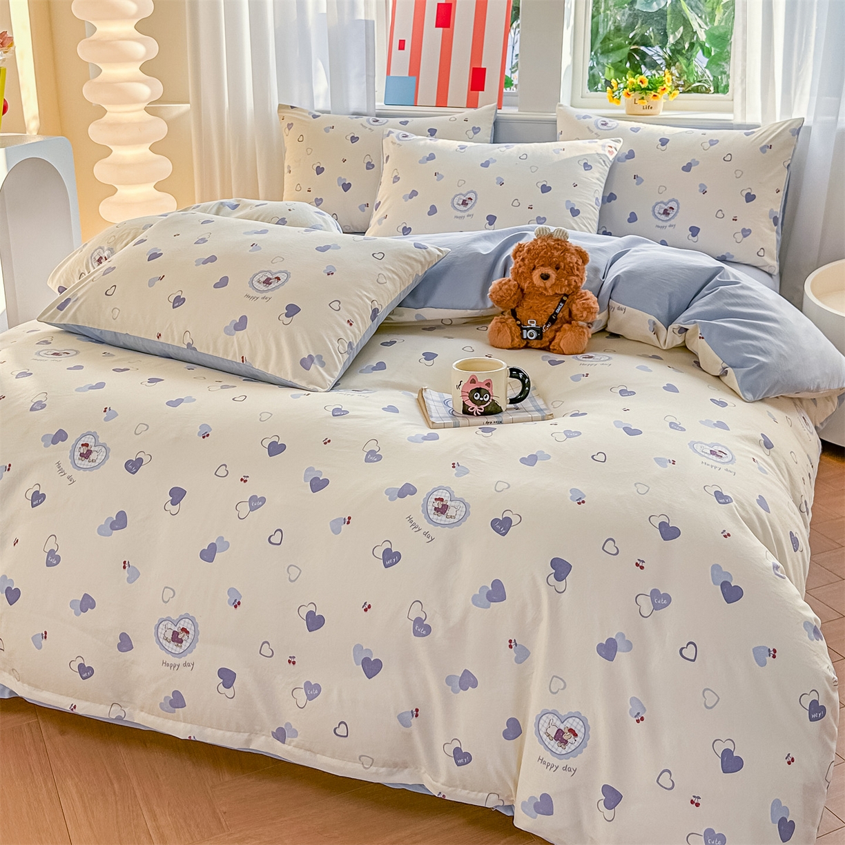 91家纺网 家纺一手货源 找家纺 梦庭帛美 2026新款云朵A类三层纱印花四件套（提供买家秀） 甜心狗