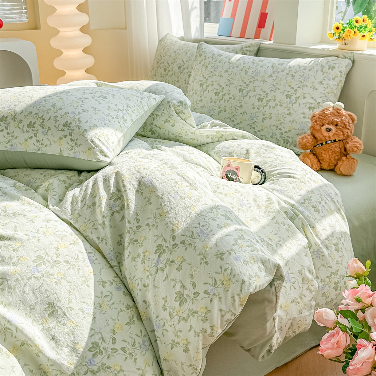 91家纺网 家纺一手货源 找家纺 梦庭帛美 2026新款云朵A类三层纱印花四件套（提供买家秀） 知否咖