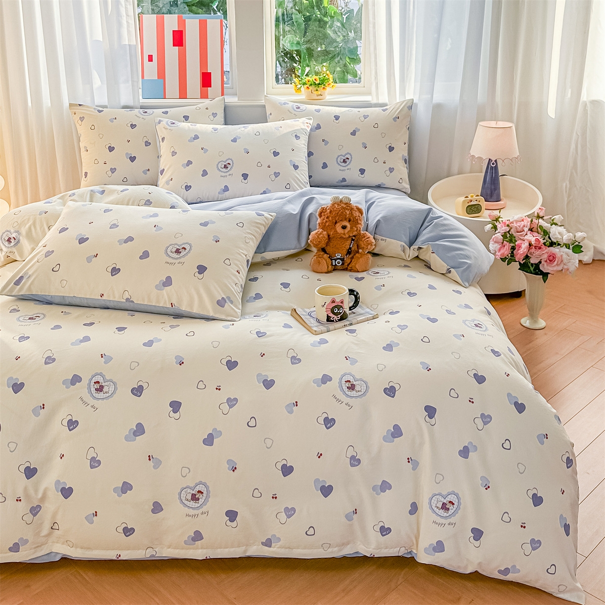 91家纺网 家纺一手货源 找家纺 梦庭帛美 2026新款云朵A类三层纱印花四件套（提供买家秀） 甜心狗