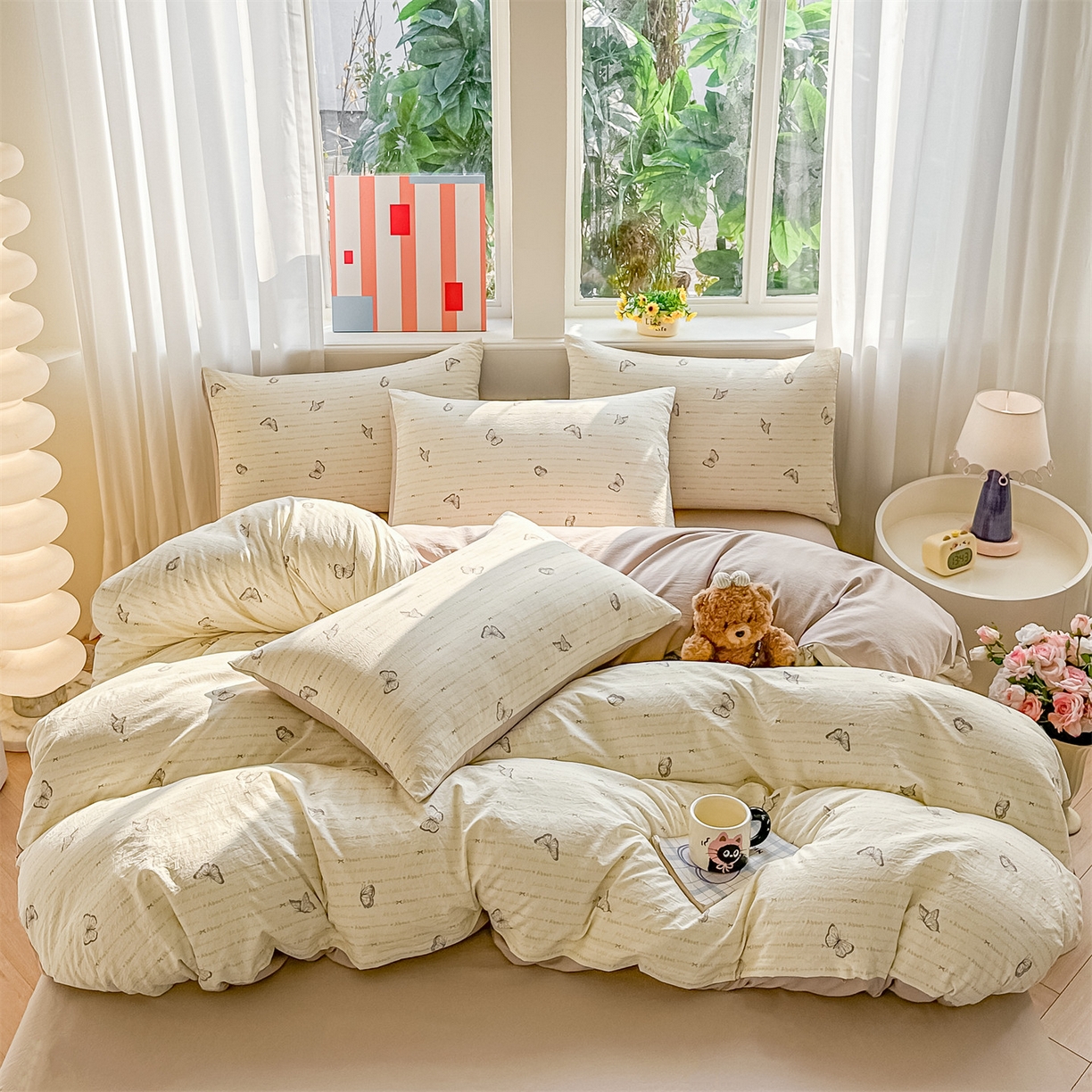 91家纺网 家纺一手货源 找家纺 梦庭帛美 2026新款云朵A类三层纱印花四件套（提供买家秀） 漫花蝶舞