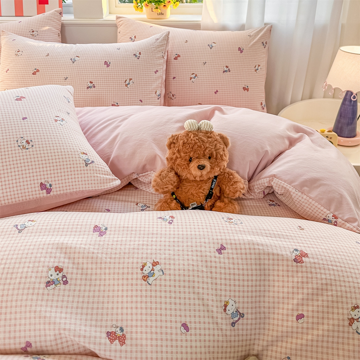 91家纺网 家纺一手货源 找家纺 梦庭帛美 2026新款云朵A类三层纱印花四件套（提供买家秀） 凯蒂猫