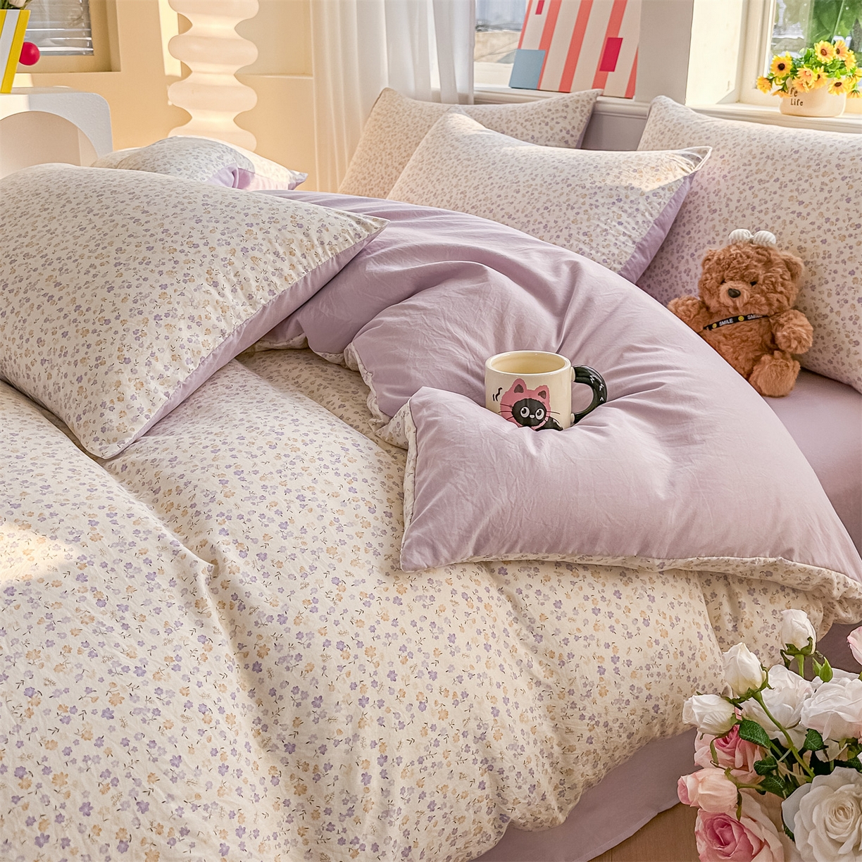 91家纺网 家纺一手货源 找家纺 梦庭帛美 2026新款云朵A类三层纱印花四件套（提供买家秀） 花千朵