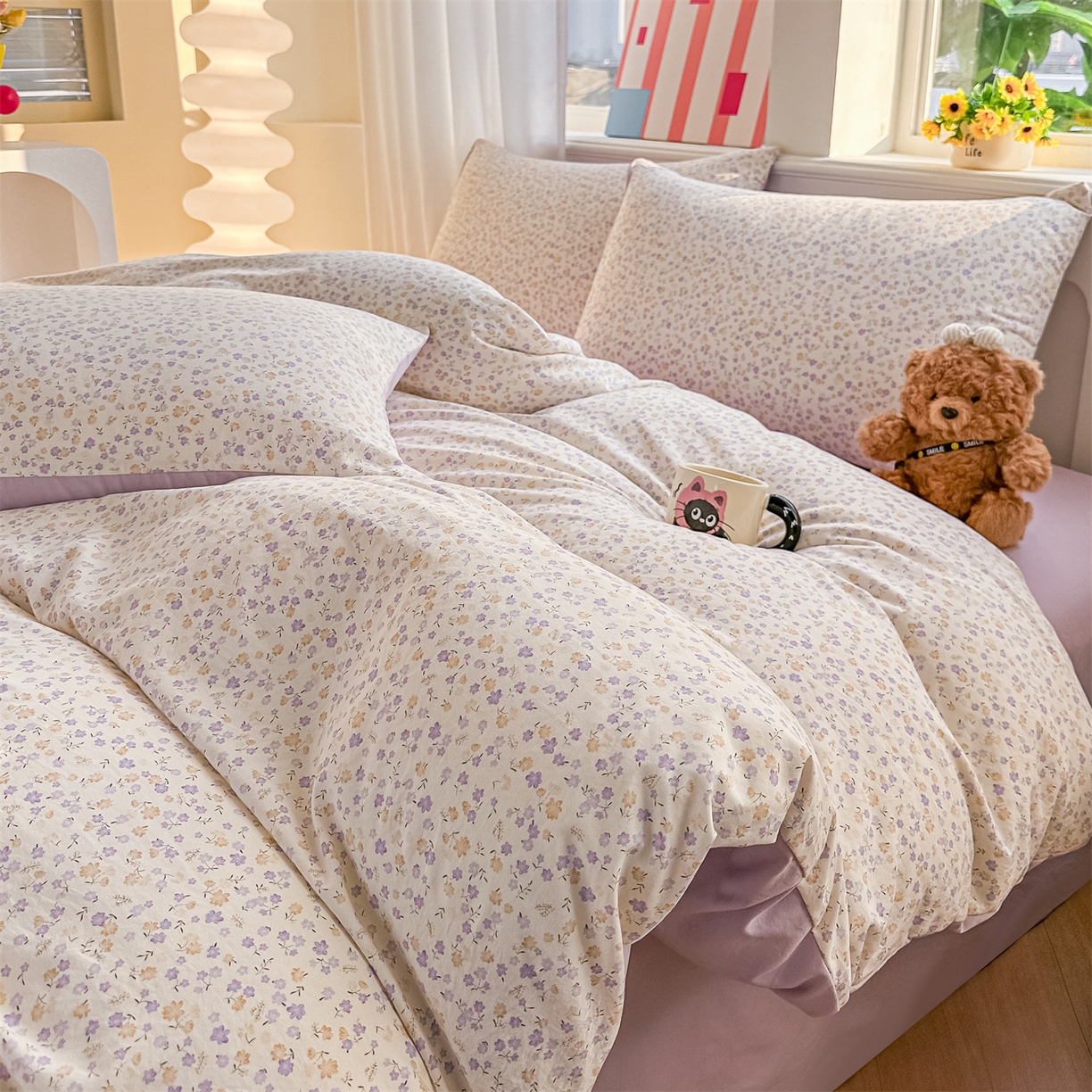 91家纺网 家纺一手货源 找家纺 梦庭帛美 2026新款云朵A类三层纱印花四件套（提供买家秀） 花千朵