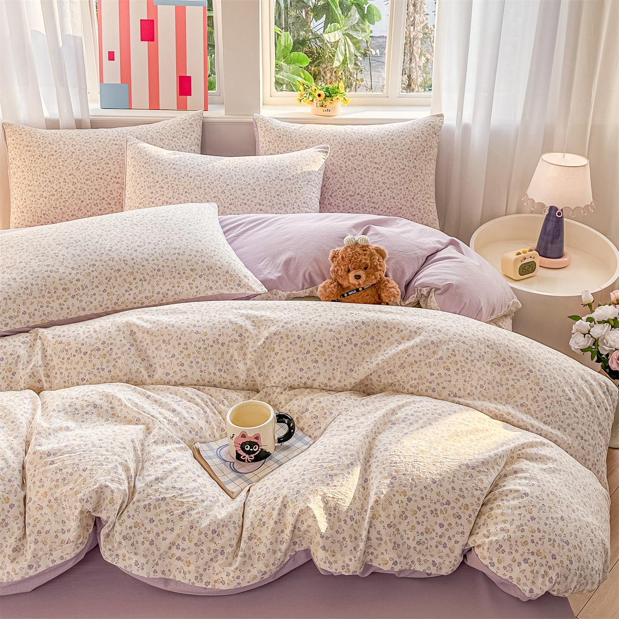 91家纺网 家纺一手货源 找家纺 梦庭帛美 2026新款云朵A类三层纱印花四件套（提供买家秀） 花千朵