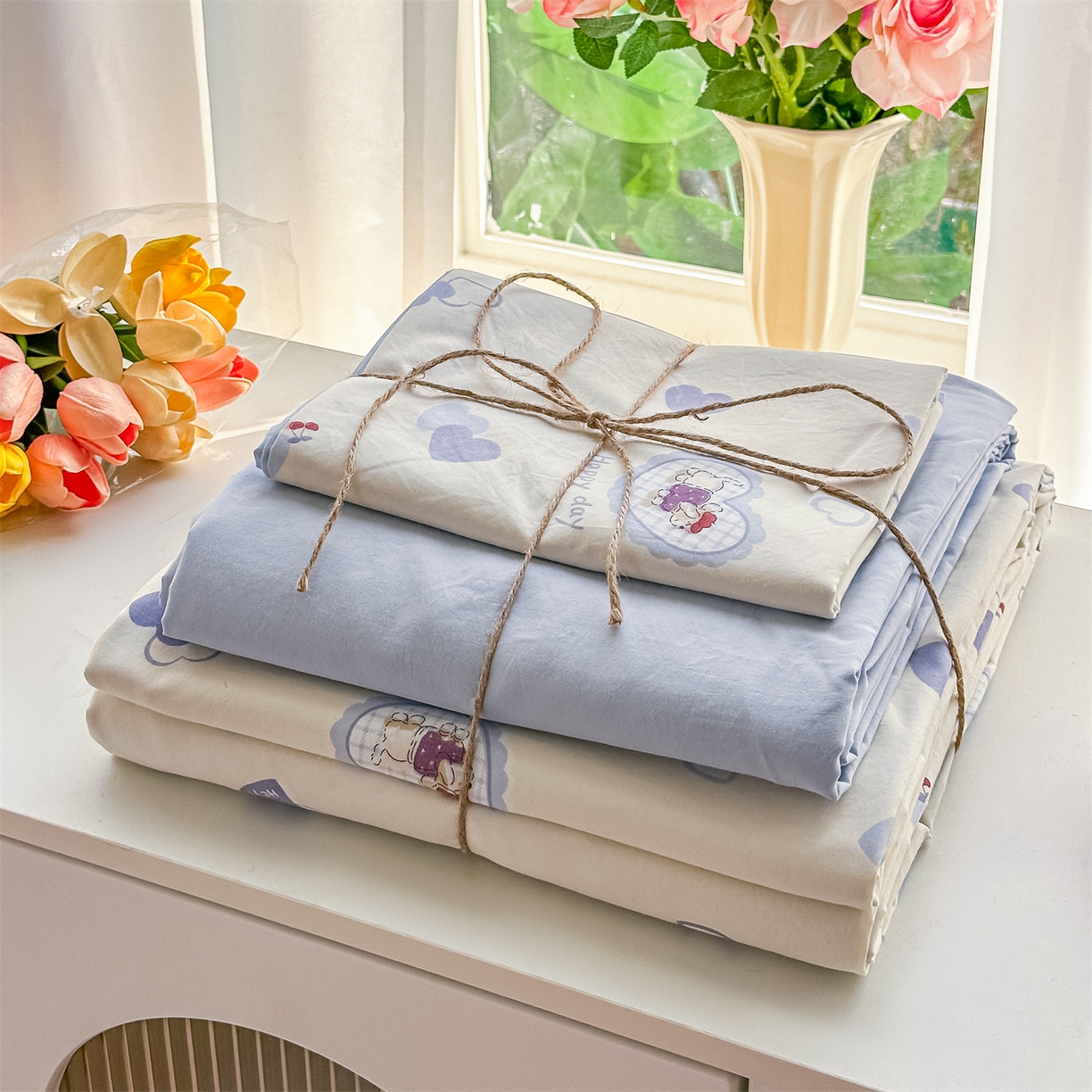 91家纺网 家纺一手货源 找家纺 梦庭帛美 2026新款云朵A类三层纱印花四件套（提供买家秀） 甜心狗